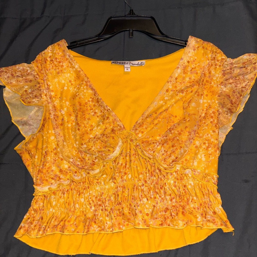 Women's Yellow Floral Crop Top